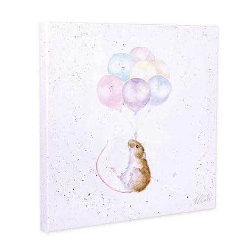 Wrendale Bild, Kinderzimmer, Tiermotiv, Leinwandbild, 20x20 cm, Geschenkidee, Babyzimmer Einrichtung, Dekoration, Geschenk zur Geburt (Maus mit Luftballons) von Wrendale Designs