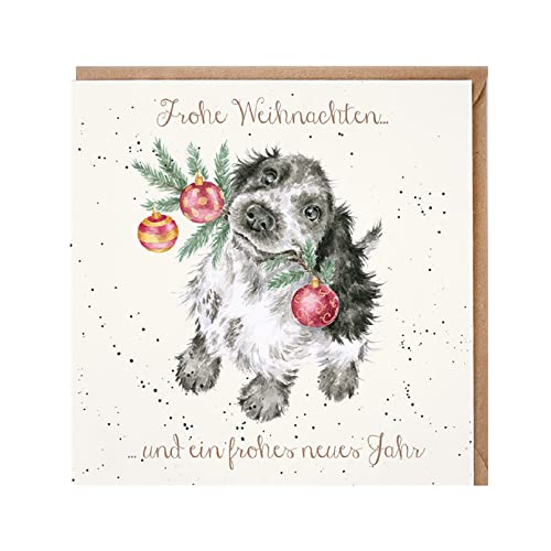 Wrendale - GX048 - Doppelkarte mit Umschlag, Weihnachten, Hund, Frohe Weihnachten, 15cm x 15cm, quadratisch von Wrendale Designs