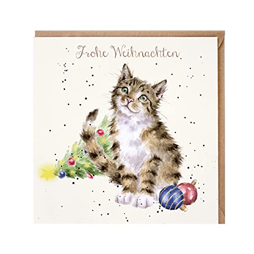 Wrendale - GX050 - Doppelkarte mit Umschlag, Weihnachten, Katze, Frohe Weihnachten, 15cm x 15cm, quadratisch von Wrendale Designs