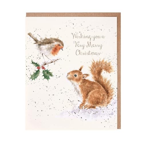 Wrendale - JX044 - Doppelkarte mit Umschlag, Weihnachten, Eichhörnchen, Wishing you a Very Merry Christmas, 17cm x 14cm von Wrendale Designs