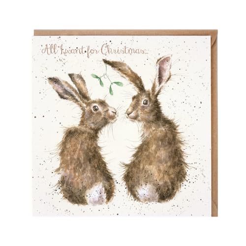 Wrendale - X052 - Klappkarte mit Umschlag, Weihnachten, Hasen, All I want for Christmas - is You, 15cm x 15cm von Wrendale Designs