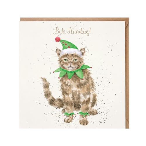 Wrendale - X071 - Doppelkarte mit Umschlag, Weihnachten, Katze, Bah Humbug!, 15cm x 15cm, quadratisch von Wrendale Designs