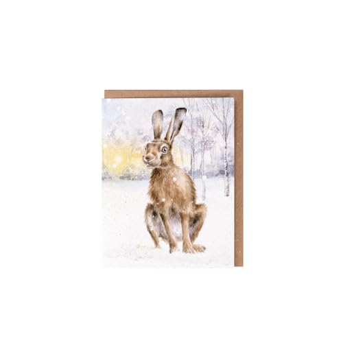 Wrendale - XGE042 - Weihnachten Grußkarte, Doppelkarte mit Umschlag, Mini Karte, Hase, Golden Hour, 7,2cm x 9cm von Wrendale Designs