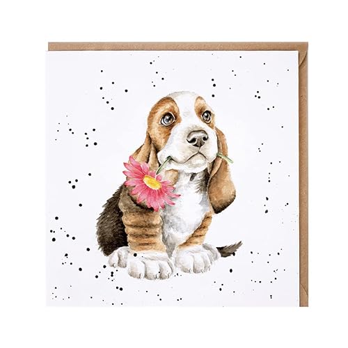 Wrendale - CS236 - Grußkarte, Doppelkarte mit Umschlag, Just for you, Hund mit Blume, Country Set Karte, 15cm x 15cm von Wrendale Designs