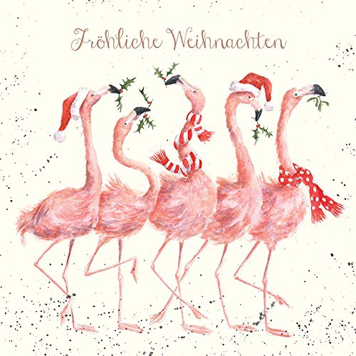 Wrendale Doppelkarte Weihnachten mit Umschlag, Fröhliche Weihnachten, Motiv Flamingos,15x15 cm von Wrendale Designs