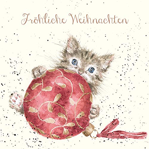 Wrendale Doppelkarte Weihnachten mit Umschlag, Fröhliche Weihnachten, Motiv Katze Chritmas Baubles,15x15 cm von Wrendale