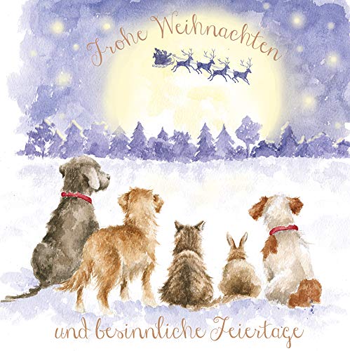 Wrendale Doppelkarte Weihnachten mit Umschlag, Frohe Weihnachten und besinnliche Feiertage, Motiv Hunde,15x15 cm von Wrendale Designs