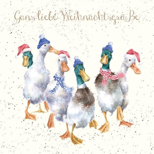 Wrendale Doppelkarte Weihnachten mit Umschlag, Gans liebe Weihnachtsgrüße, Motiv Gänse & Enten15x15 cm von Wrendale