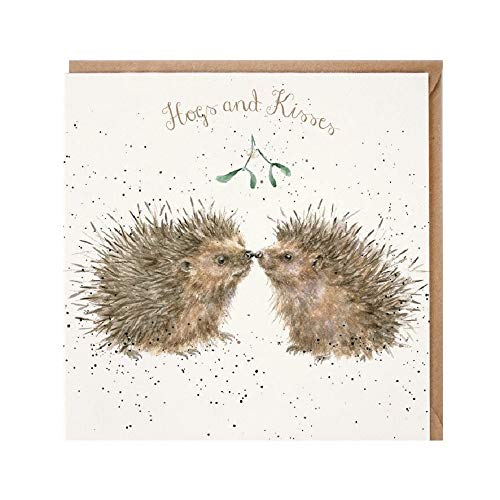 Wrendale - X070 - Doppelkarte mit Umschlag, Weihnachten, Footprints in the snow, Igel, Hogs and kisses, 15cm x 15cm, quadratisch von Wrendale