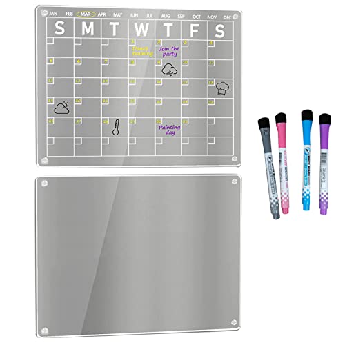 Wresetly 2 Stück transparente Acryl-Whiteboard-Kalender trocken abwischbar für Kühlschrank, 40,6 x 30,5 cm für Kühlschrank mit 4 Markern von Wresetly