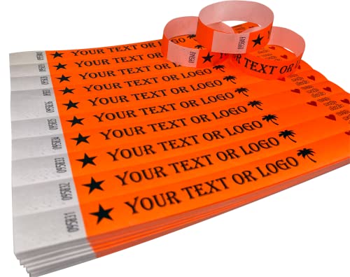 10 Neon Orange Individuell Bedruckte Tyvek-Armbänder mit Ihrem Personalisierten Text/Logo für veranstaltungen, Partys, Festivals, ID von Wrist Magic Studio