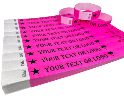 100 Neon Rosa Individuell Bedruckte Tyvek-Armbänder mit Ihrem Personalisierten Text/Logo für veranstaltungen, Partys, Festivals, ID von Wrist Magic Studio