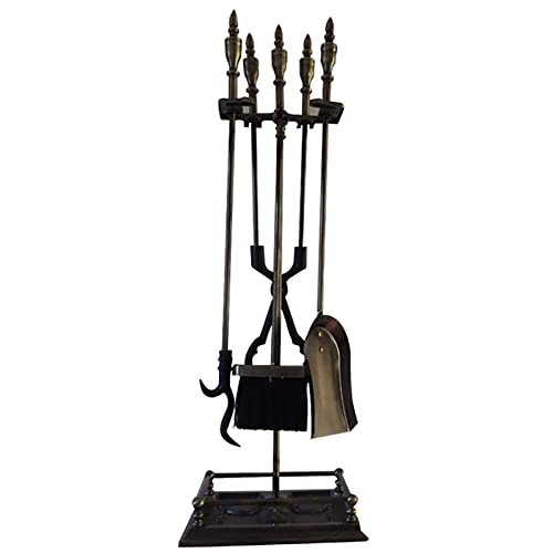 Kaminbesteck aus Gusseisen, strapazierfähig, 78,9 cm, Bronze-Kaminwerkzeug-Sets für Wohnzimmer, Outdoor, Indoor – Zange, Schaufel, Bürste, Schürhakenständer im Lieferumfang enthalten, 5-teilig von Wrobelax