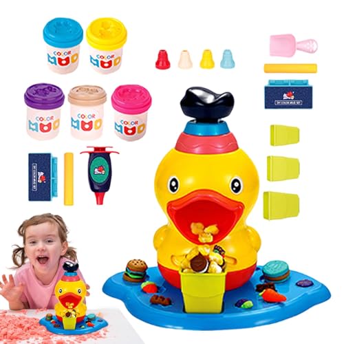 Wrohto Farbteig-Spielzeug, Spiel-Farbteig-Sets,Modelliermasse-Teigwerkzeuge - Modelliermasse-Teigwerkzeuge, Nudelmacher, lustige Cartoon-Ente, buntes Teigspielzeug für Kinder ab 3 Jahren von Wrohto