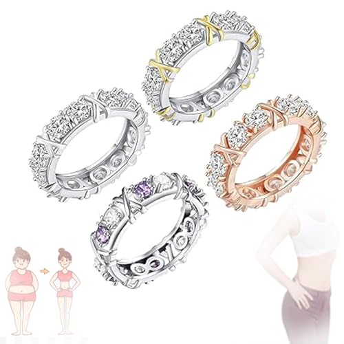 Wryhaul Moissanit Ringe für Frauen, Magnetologie Moissanit Diamant Ring, Magnetische Zirkon Shaping Cross Strasssteine Magnetische Ringe für Gewichtsverlust, Lymphvity Ring (4 STÜCKE,US-6) von Wryhaul