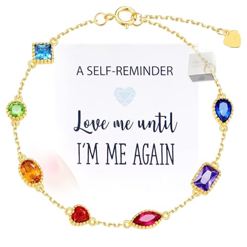 Wryhaul Self Love Multi-Edelstein-Armband, 18 Karat vergoldetes Edelstein-Armband, mehrfarbiges Kristall-Armband für Frauen, verstellbares buntes Kristall-Edelstein-Armband, Bunte Armbänder (A) von Wryhaul