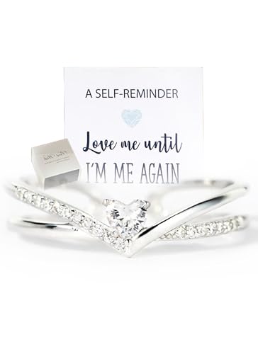 Wryhaul Sterling Silber Always Be Yourself V Heart Ring, Love Me Until Im Me Again Ring Emaille Herz Ring, einstellbare offene Herz Ring, Herz Ringe Self-Love Ring Geschenk (Silber) von Wryhaul