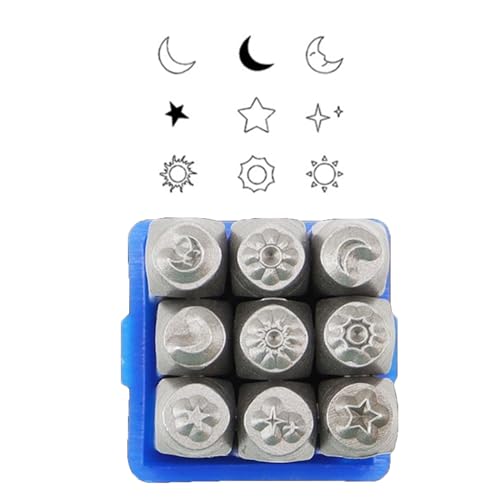 Wsdsgz 9pcs Metal Sun and Star Set Für Druck Von Metallleder Holz 1/8 Zoll (3 Mm) Stempelwerkzeug Für Handwerk von Wsdsgz