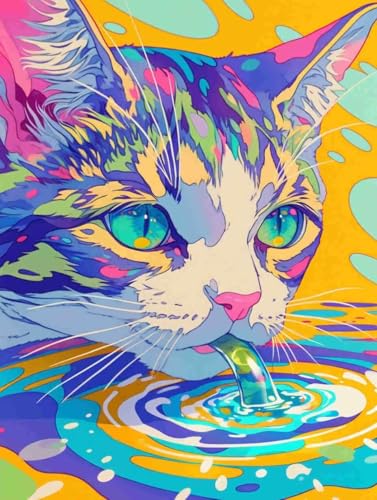 Diamond Painting Erwachsene Kinder, Diamant Painting Bilder Katze 5D Diamond Painting Set DIY Daiments Painting Basteln Erwachsene Diamond Painting Runde Steine Mosaikherstellung für deko 70x90cm 1-75 von Wsrght