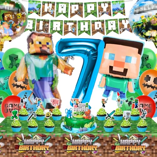WuGU Luftballons Geburtstag Kinder, Miner Geburtstagsdeko 7 Jahre Junge Mädchen,Miner Spielthema Partyzubehör Set Enthält Happy Birthday Banner Luftballons Tischdecke Party Deko Set WuGU Luftballons Geburtstag Kinder, Miner Geburtstagsdeko 7 Jahre Junge Mädchen,Miner Spielthema Partyzubehör Set Enthält Happy Birthday Banner Luftballons Tischdecke Party Deko Set von WuGU