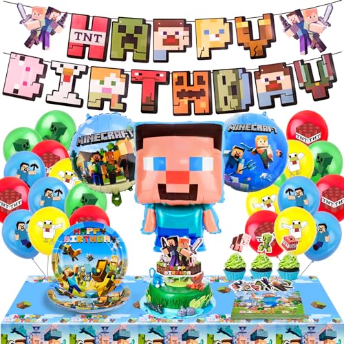 WuGU 73Pcs Videospiel Geburtstags Dekoration,Videospiele Kinder Geburtstag Dekoration Partyzubehör,Pappteller Serviette Tischdecke Ballon Banner für Kindergeburtstag Jungen Tischdeko Party Supplies von WuGU