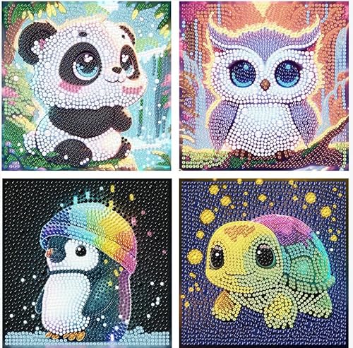 WuGU Diamond Painting Kinder, 4 Pack Diamant Painting Bilder Kinder, 5D Diamond Painting Mädchen, DIY Diamant-Malerei für Kinder Geschenk, Stitch Diamond Painting für Kinder ab 6 7 8 9 10 11 12 jahre von WuGU