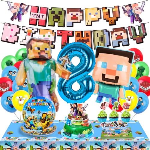 WuGU Geburtstagsdeko 8 Jahre, 65 pcs Geburtstagsdeko Kinder, Geburtstagsdeko Jungen, Party Supplies mit Folienballon Geburtstag, Pappteller, Tischdecke, Luftballon, Banner, Serviettenfür 10 Gäste WuGU Geburtstagsdeko 8 Jahre, 65 pcs Geburtstagsdeko Kinder, Geburtstagsdeko Jungen, Party Supplies mit Folienballon Geburtstag, Pappteller, Tischdecke, Luftballon, Banner, Serviettenfür 10 Gäste von WuGU