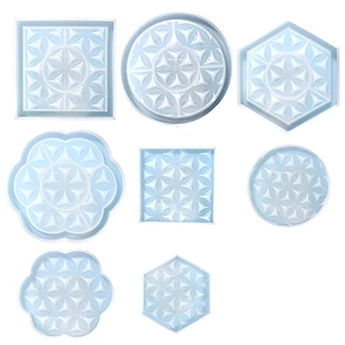 WuLi77 schmuckherstellung 8Pcs Resin Gemeotric Round Lace Hexagonal Square Storage Tray Mould Silicone Molds for Making von WuLi77