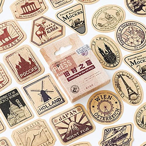 Wudaizhi 46pcs/Box Vintage Travel Sticker Kraft Dekoratives Klebstoff -Etikett Versiegelungsaufkleber Scrapbooking Diary DIY -alben von Wudaizhi