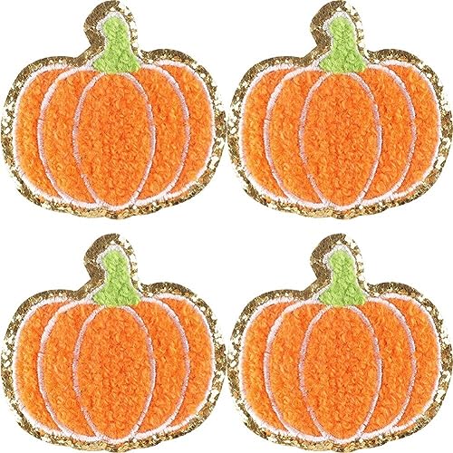 Wudaizhi Neues Halloween Ghost Glitter Gold Rim Chenille Eisen Auf Kürbisflecken Für Kinder Stickereie Patch DIY -beutelkappen Nähen Abzeichen von Wudaizhi