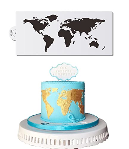 World Map Design Kuchen Dekoration Vorlage Pulverisierte Zucker Sieb Schablonen Hochzeitstorte Dekorative Blumenkante Grenze Zeichnen Formplattendekoration Plastikformen Airbrush Backwerkzeug von Wudaizhi