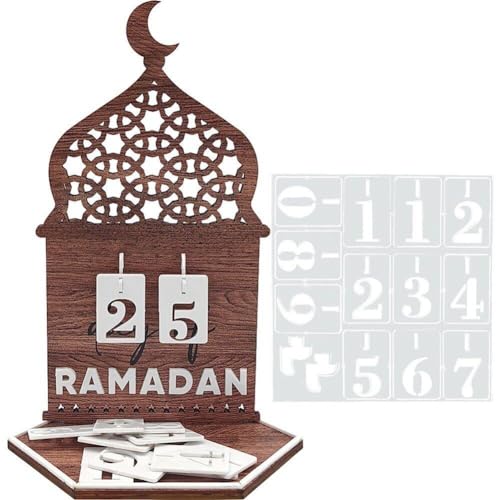 Wudaizhi 3D Ramadan Countdown Calendar Tably DIY DIY Holz Acryl Board Tag des Ramadan Mubarak Eid Advent Day Erinnerung Dekoration von Wudaizhi