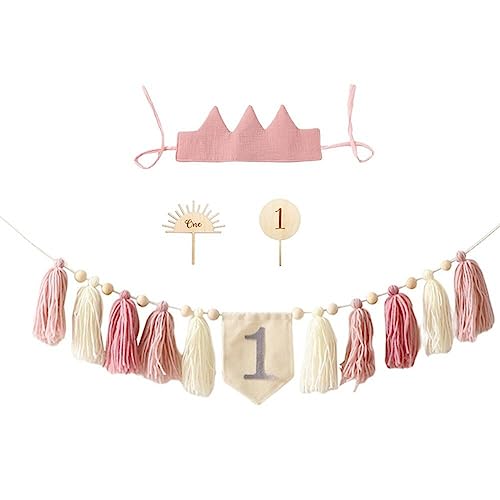 Wudaizhi Baby 1. Geburtstagsdekorationen Set, Baby Erstes Geburtstagsdekorationen Hochstuhl Banner Mit Krone Und Kuchen -Topper Happy Birthday Party Supplies von Wudaizhi