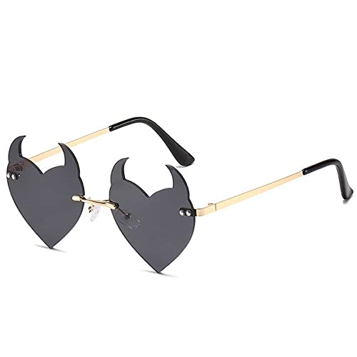 Wudaizhi Frauen Mit Rand Ohne Herz Geformte Teufel Horn Sonnenbrille | Retro Neuheit Brillen | Halloween & Cosplay Party Accessoire von Wudaizhi