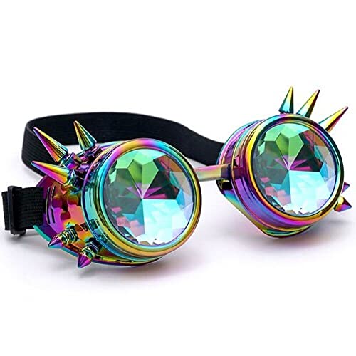 Wudaizhi Kaleidoskop Gläser Steampunk Schutzbrille Niet des Steampunk Windschutz Spiegel Vintage Gothic Rave Regenbogenkristalllinsen Brille Brille von Wudaizhi