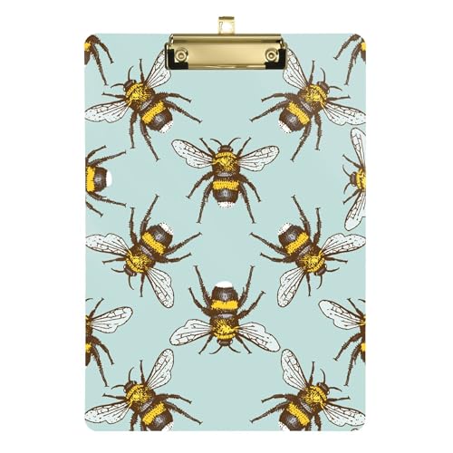 Animals Bees Klemmbrett-Mappe, A4, 31,8 x 22,9 cm, transparentes Klemmbrett mit niedrigem Profil-Clip für Sozialarbeiter, Grundschule von Wudan