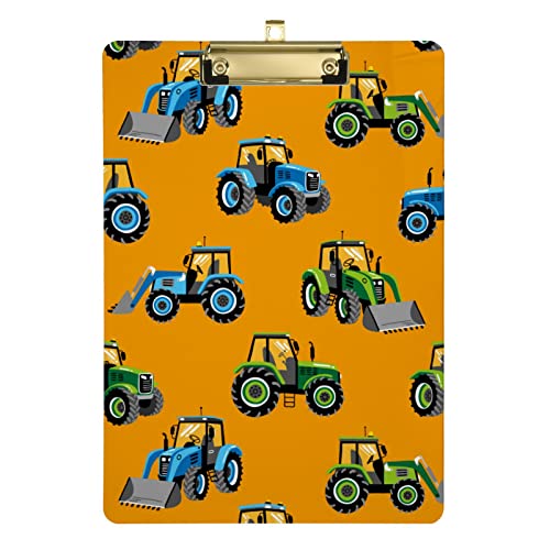 Baumaschinen Autos Orange Acryl Klemmbrett A4 12,5 x 9 Zoll mit Clip PVC Klemmbretter für Frauen Mädchen Büro Aktenordner Ärzte Outdoor Skizzieren von Wudan
