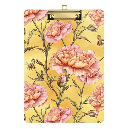 Beauty Carnation Gold Ordner mit Klemmbrett, A4, 31,8 x 22,9 cm, Kunst-Klemmbrett mit niedrigem Profil-Clip für Pflege- und Bürobedarf von Wudan