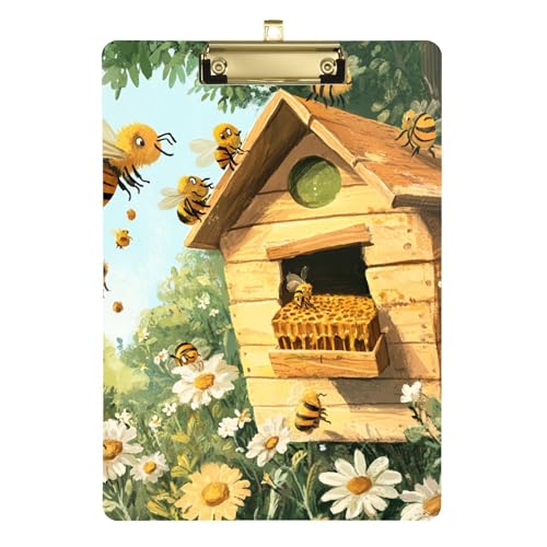 Bee Collecting Honey Beehive Klemmbrett-Mappe, A4, 31,8 x 22,9 cm, Metall-Klemmbrettmappe mit flachem Profil-Clip für LKW-Fahrer, Büro, Dokumenten-Organizer von Wudan