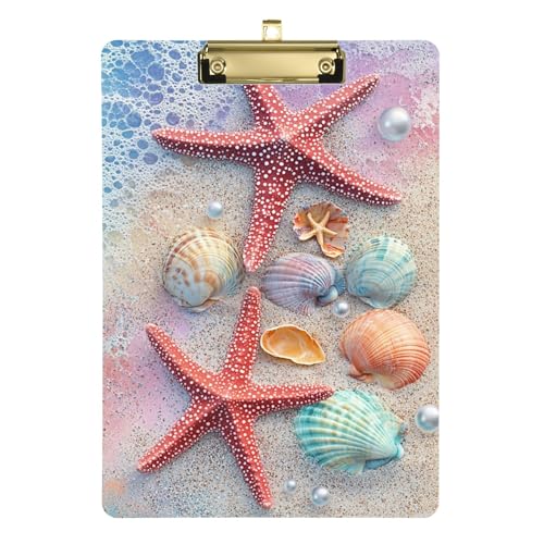 Blue Beach Seestern Muscheln Acryl Klemmbrett A4 Größe 31,8 x 22,9 cm dickes Klemmbrett mit niedrigem Profil Clip für Studenten, Lehrer, Büro, Meeting von Wudan