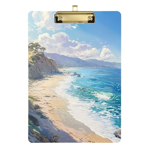 California's Sunny Beaches Klemmbrett-Clip, A4, 31,8 x 22,9 cm, Metall-Klemmbrettmappe mit niedrigem Profil-Clip für Trainer, Mediziner, Bauunternehmer von Wudan