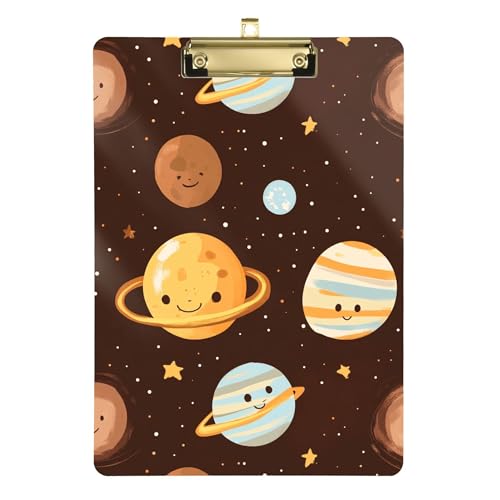 Cartoon Outer Planets Alphabet Braun Ordner mit Klemmbrett A4 Größe 31,8 x 22,9 cm transparentes Klemmbrett mit niedrigem Profilclip für medizinische Apotheke von Wudan