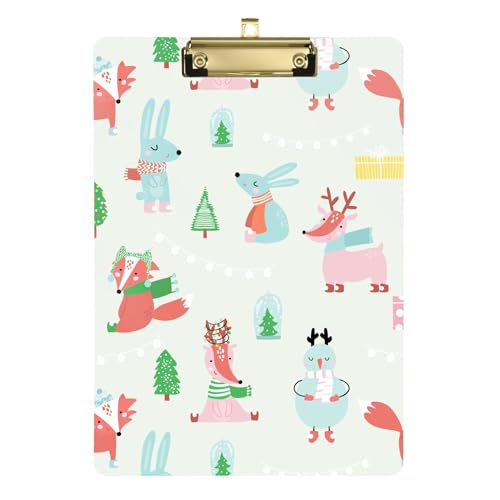 Clipboard für den Winter, personalisierbar, Cartoon-Kaninchen, A4, 31,8 x 22,9 cm, Arbeits-Klemmbrett (Langwort) mit flachem Profil-Clip für Beobachtungsaufzeichnung, Laborzubehör von Wudan