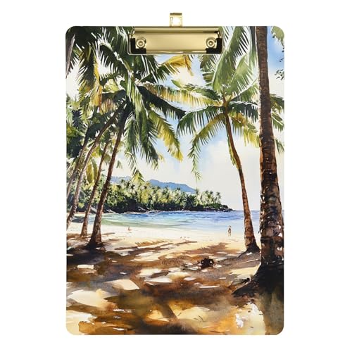 Coconut Grove Klemmbrett mit Sandstrand in Hawaii, A4-Größe, 31,8 x 22,9 cm, Ordner-Klemmbrett mit flachem Profil-Clip für Softball-Trainer, Klassenzimmer von Wudan