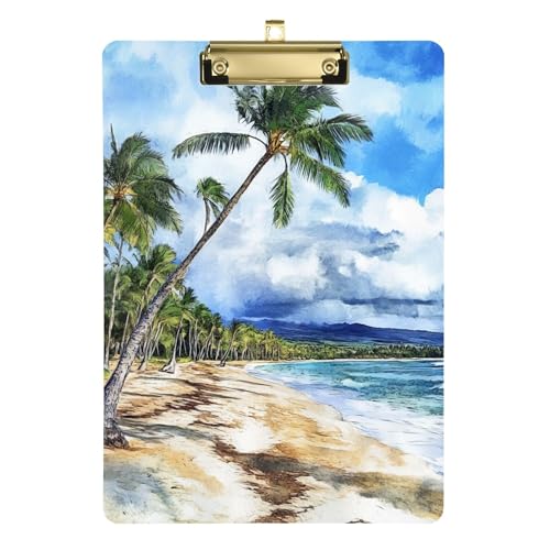 Coconut Grove Sandy Beach in Hawaii Ordner mit Klemmbrett, A4, 31,8 x 22,9 cm, transparentes Klemmbrett mit niedrigem Profil-Clip für Volleyball-Trainer, Büro, Meeting von Wudan