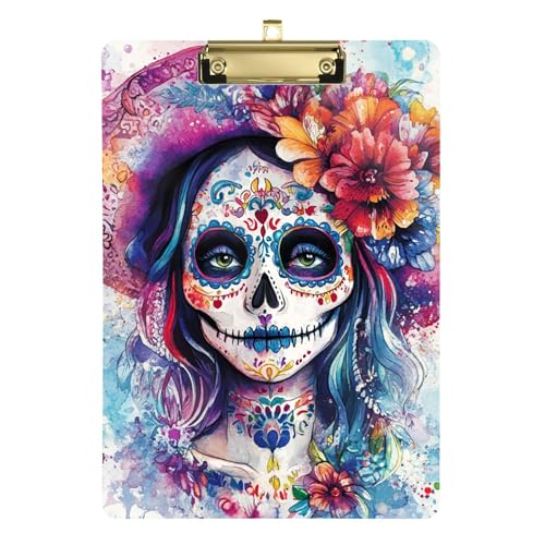 Dia De Los Muertos mexikanische Klemmbretter, A4, 31,8 x 22,9 cm, Inspektor-Klemmbrett mit flachem Profil-Clip für Studenten, Lehrer, Büro, Meeting von Wudan