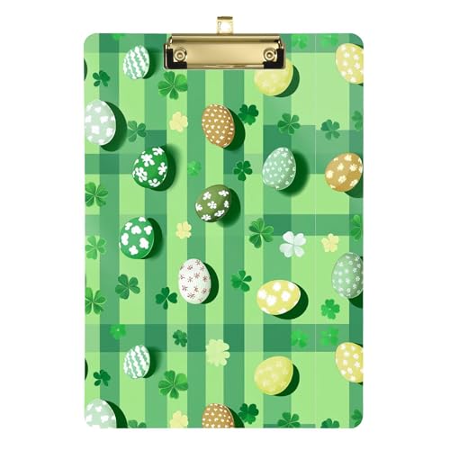 Easter Eggs Green Shamrocks Ordner mit Klemmbrett, A4, 31,8 x 22,9 cm, Arbeits-Klemmbrett mit flachem Profil-Clip für Beobachtungsaufzeichnung, Mediziner von Wudan