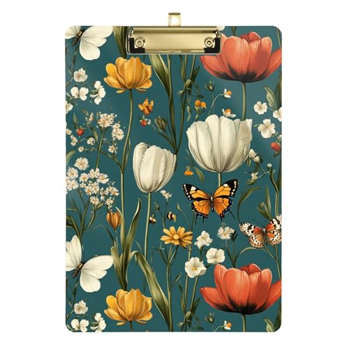 Fall Daisy Sonnenblumen Schmetterlinge Ordner mit Klemmbrett, A4, 31,8 x 22,9 cm, Kunst-Klemmbrett mit niedrigem Profil-Clip für Trainer, Laborzubehör von Wudan