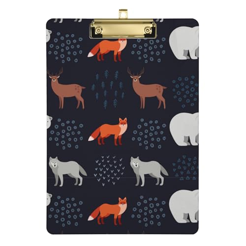 Fox White Bear Deer Wolf A4 flache Klemmbrett, Größe 31,8 x 22,8 cm, Therapieklemme mit niedrigem Profil-Clip für Fußballfrauen von Wudan