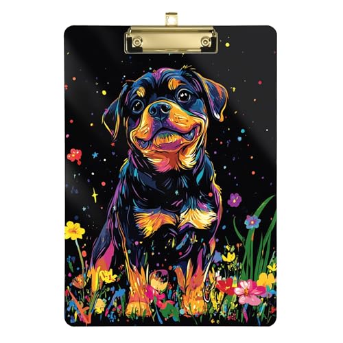 Funny Rottweiler Hunde-Klemmbrett-Mappe, A4, 31,8 x 22,9 cm, Metall-Klemmbrettmappe mit flachem Profil-Clip für Krankenhaus-Laborzubehör von Wudan